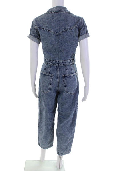 We The Free Womens Cotton Short Sleeved Collared Casual Jumpsuit Blue Size XS