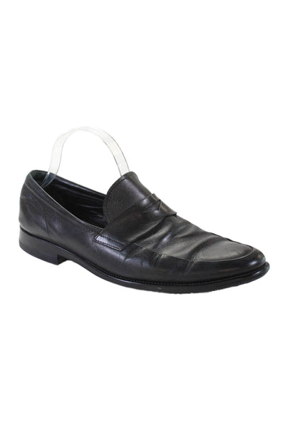 Tods Mens Leather Classic Penny Loafer Slip On Dress Shoes Solid Black Size 8