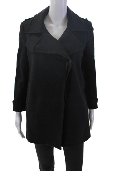 Gryphon New York Womens Wool Button Detailed Collared Coat Black Size XS