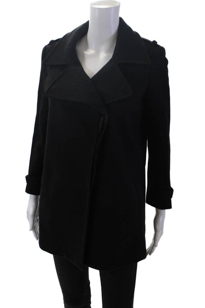 Gryphon New York Womens Wool Button Detailed Collared Coat Black Size XS