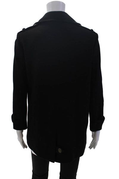 Gryphon New York Womens Wool Button Detailed Collared Coat Black Size XS