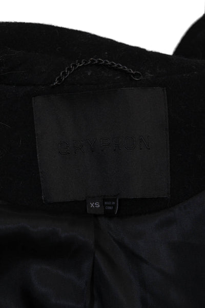 Gryphon New York Womens Wool Button Detailed Collared Coat Black Size XS