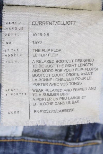 Current/Elliott Womens High Rise Distress Medium Wash Flare Leg Jeans Size 24