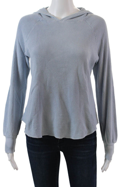 Christina Lehr Womens Cotton Waffle Knit Pullover Thermal Hoodie Blue Size 1