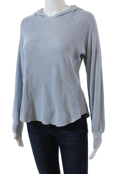 Christina Lehr Womens Cotton Waffle Knit Pullover Thermal Hoodie Blue Size 1