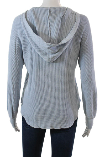 Christina Lehr Womens Cotton Waffle Knit Pullover Thermal Hoodie Blue Size 1