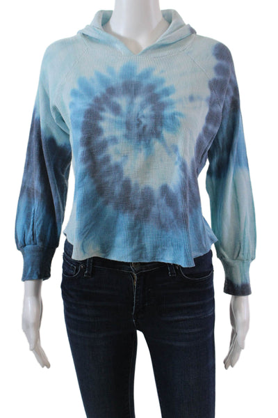 Christina Lehr Womens Cotton Waffle Knit Tie Dye Pullover Hoodie Blue Size 1