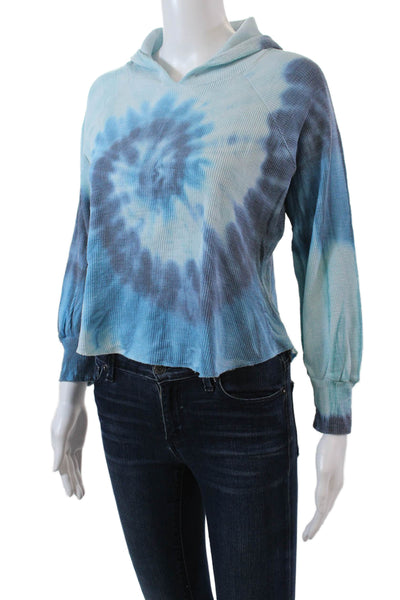 Christina Lehr Womens Cotton Waffle Knit Tie Dye Pullover Hoodie Blue Size 1