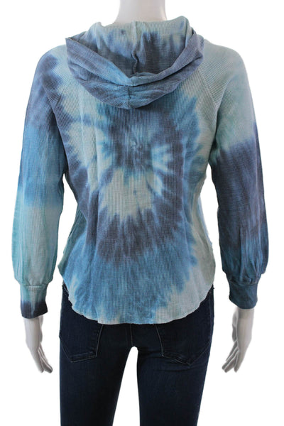 Christina Lehr Womens Cotton Waffle Knit Tie Dye Pullover Hoodie Blue Size 1