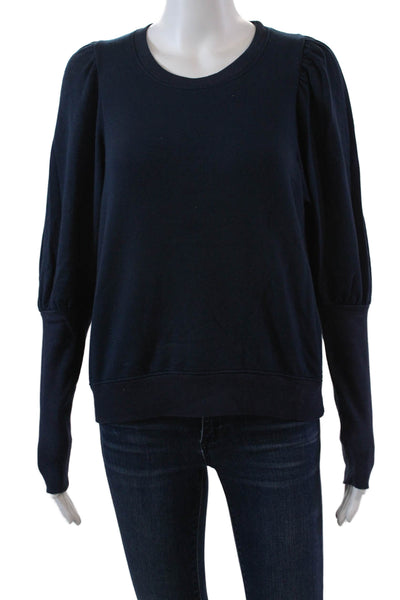 Sundry Womens Crew Neck Puff Long Sleeve Pullover Sweatshirt Navy Blue Size 0