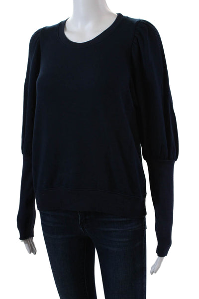 Sundry Womens Crew Neck Puff Long Sleeve Pullover Sweatshirt Navy Blue Size 0