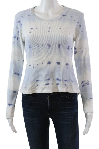 Christina Lehr Womens Cotton Waffle Knit Tie Dye Thermal Tee Top Blue Size 1