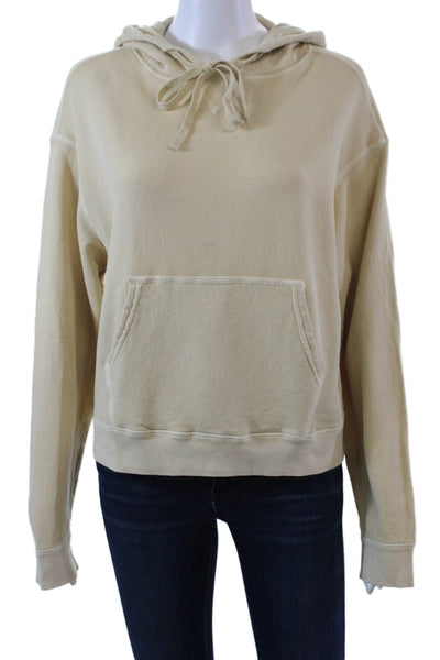 Unsubscribed Womens Cotton Pullover Cropped Batwing Hoodie Pale Yellow Size XS