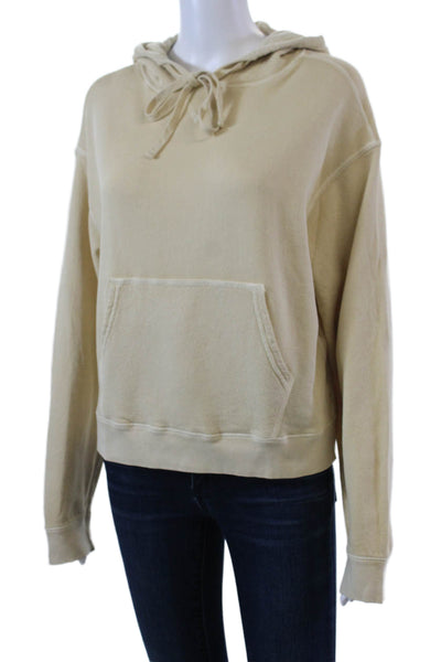 Unsubscribed Womens Cotton Pullover Cropped Batwing Hoodie Pale Yellow Size XS