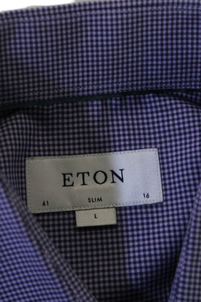 Eton Mens Plaid Slim Fit Button Down Dress Shirt Blue Purple Cotton Size 41 16