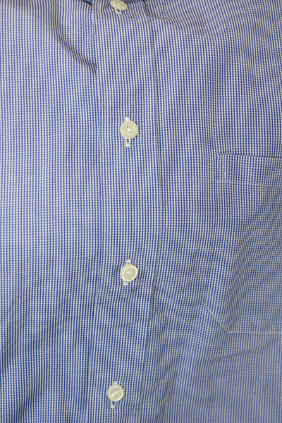 Eton Mens Plaid Slim Fit Button Down Dress Shirt Blue White Cotton Size 41 Large