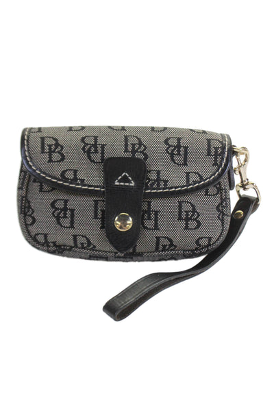 Dooney & Bourke Womens Canvas Gold Tone Button Closure Wristlet Handbag Black