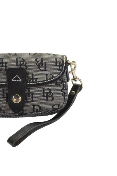 Dooney & Bourke Womens Canvas Gold Tone Button Closure Wristlet Handbag Black