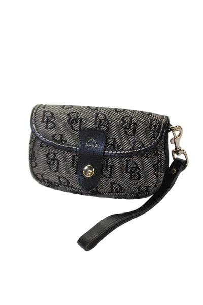 Dooney & Bourke Womens Canvas Gold Tone Button Closure Wristlet Handbag Black