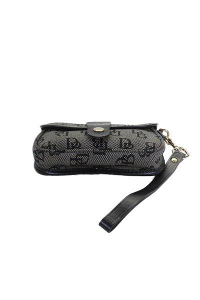 Dooney & Bourke Womens Canvas Gold Tone Button Closure Wristlet Handbag Black