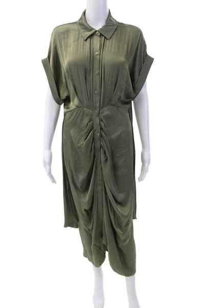 Steve Madden Womens 0Collared Short Sleeve Button Up Maxi Dress Green Size 8