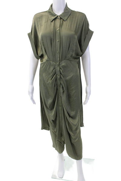 Steve Madden Womens 0Collared Short Sleeve Button Up Maxi Dress Green Size 8