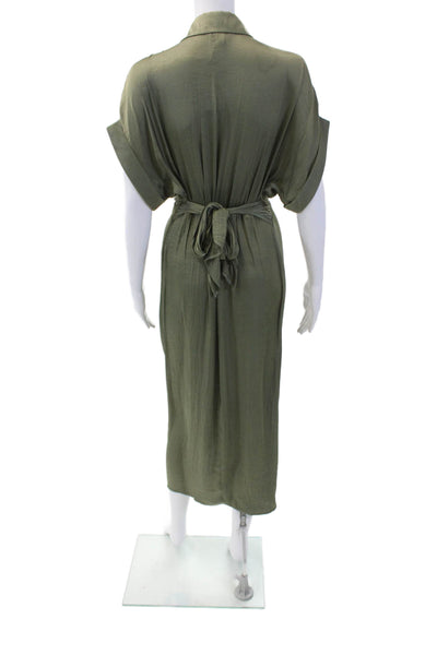 Steve Madden Womens 0Collared Short Sleeve Button Up Maxi Dress Green Size 8