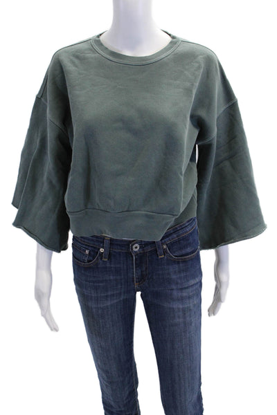 NSF Womens Long Sleeves Pullover Crew Neck Sweatshirt Green Cotton Size Small