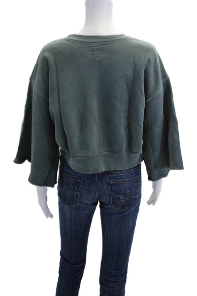 NSF Womens Long Sleeves Pullover Crew Neck Sweatshirt Green Cotton Size Small