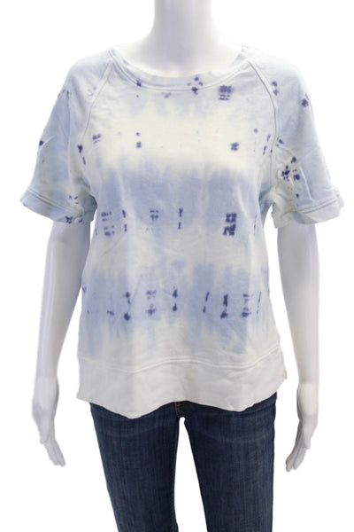 Christina Lehr Womens Tie Dye Print Short Sleeves Sweatshirt Blue White Size 1