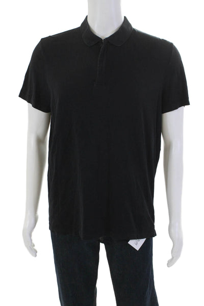 Theory Mens Cotton Short Sleeve Zipped Collared V Neck Casual Shirt Black Size L