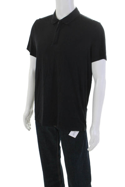 Theory Mens Cotton Short Sleeve Zipped Collared V Neck Casual Shirt Black Size L