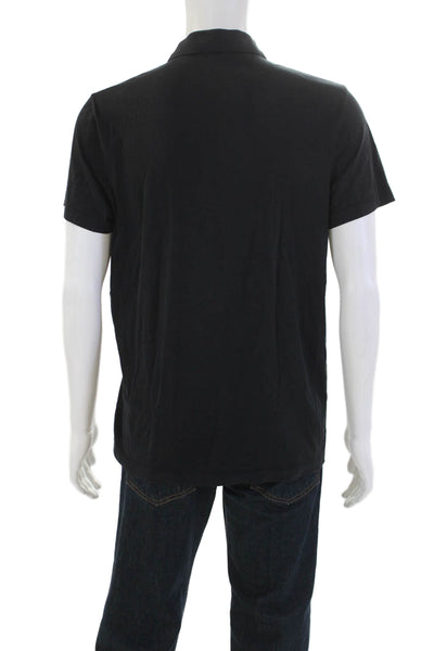 Theory Mens Cotton Short Sleeve Zipped Collared V Neck Casual Shirt Black Size L