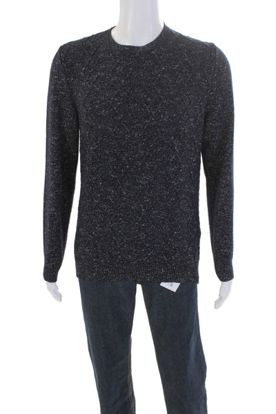 Massimo Dutti Mens Wool Geometric Textured Long Sleeved Sweater Black Size M