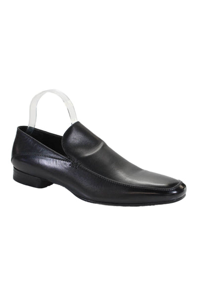 Bonora Mens Leather Square Top Loafer Slip-On Dress Shoes Solid Black Size 8