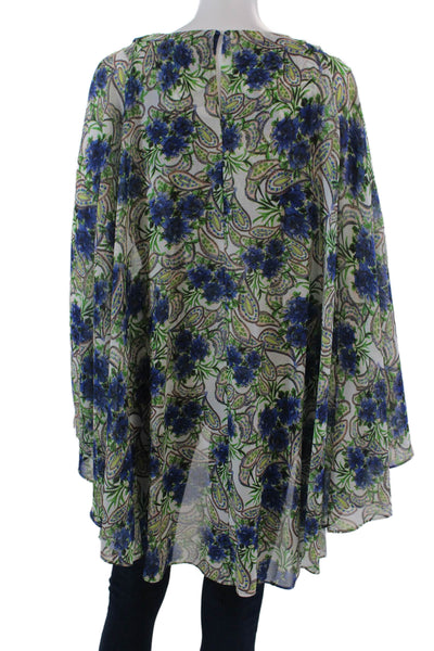 Badgley Mischka Womens Floral Print High Low Kimono Blue Multicolor Size S