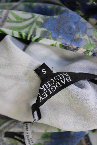 Badgley Mischka Womens Floral Print High Low Kimono Blue Multicolor Size S