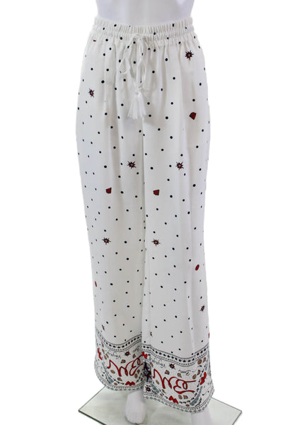 Badgley Mischka Womens Geometric Drawstring Wide-Leg Ivory Multi Pants Size M