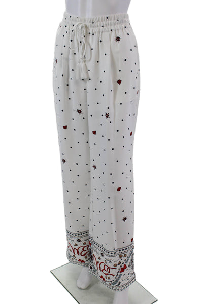 Badgley Mischka Womens Geometric Drawstring Wide-Leg Ivory Multi Pants Size M