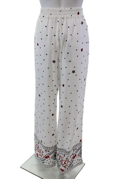 Badgley Mischka Womens Geometric Drawstring Wide-Leg Ivory Multi Pants Size M