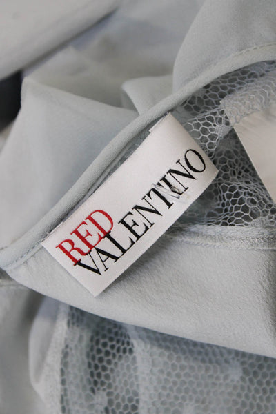 RED Valentino Womens Textured Long Sleeve Sheer Sleek Blouse Blue Size EUR 38