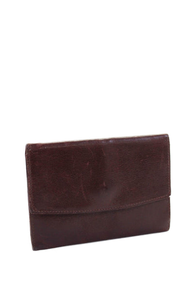 Mark Cross Mens Leather Snap Closure Tri-Fold Small Wallet Solid Brown