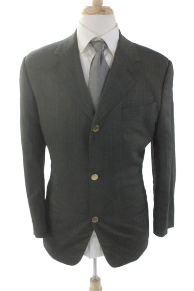 Gianfranco Ferre Mens Wool Textured Lined Button Collar Suit Blazer Green Size E