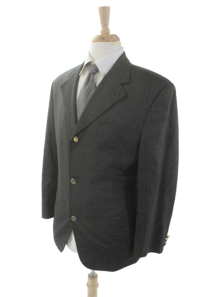 Gianfranco Ferre Mens Wool Textured Lined Button Collar Suit Blazer Green Size E