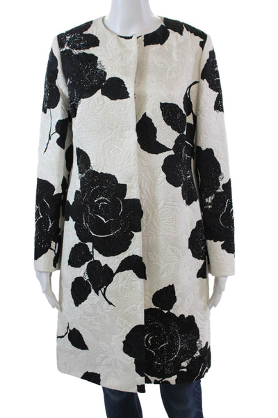 Libertine Womens Button Front Jacquard Crystal Rose Coat White Black Size IT 46