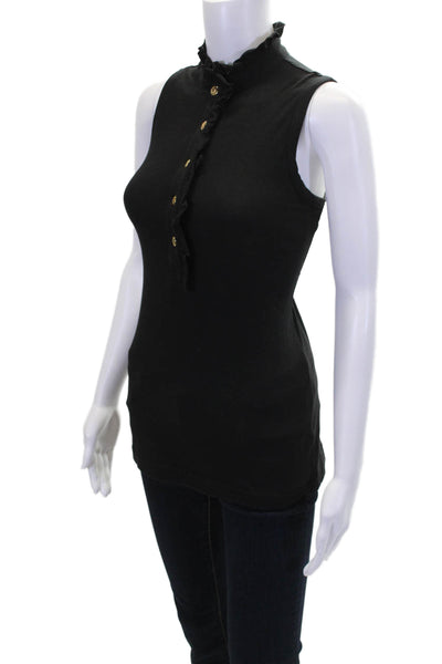 Tory Burch Womens Cotton Sleeveless Buttoned Tank Black Size S