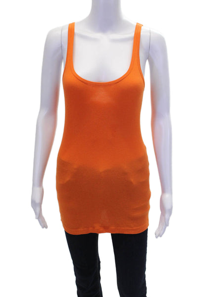 Vince Womens Cotton Ribbed Sleeveless Tank Orange Size M