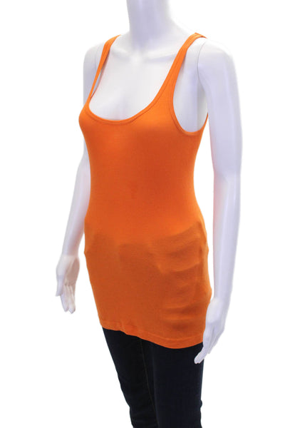 Vince Womens Cotton Ribbed Sleeveless Tank Orange Size M