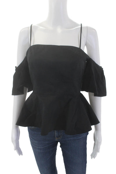 Milly Womens Flounce Short Sleeve Square Neck Peplum Blouse Black Size 4