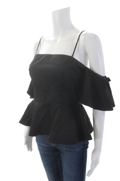 Milly Womens Flounce Short Sleeve Square Neck Peplum Blouse Black Size 4